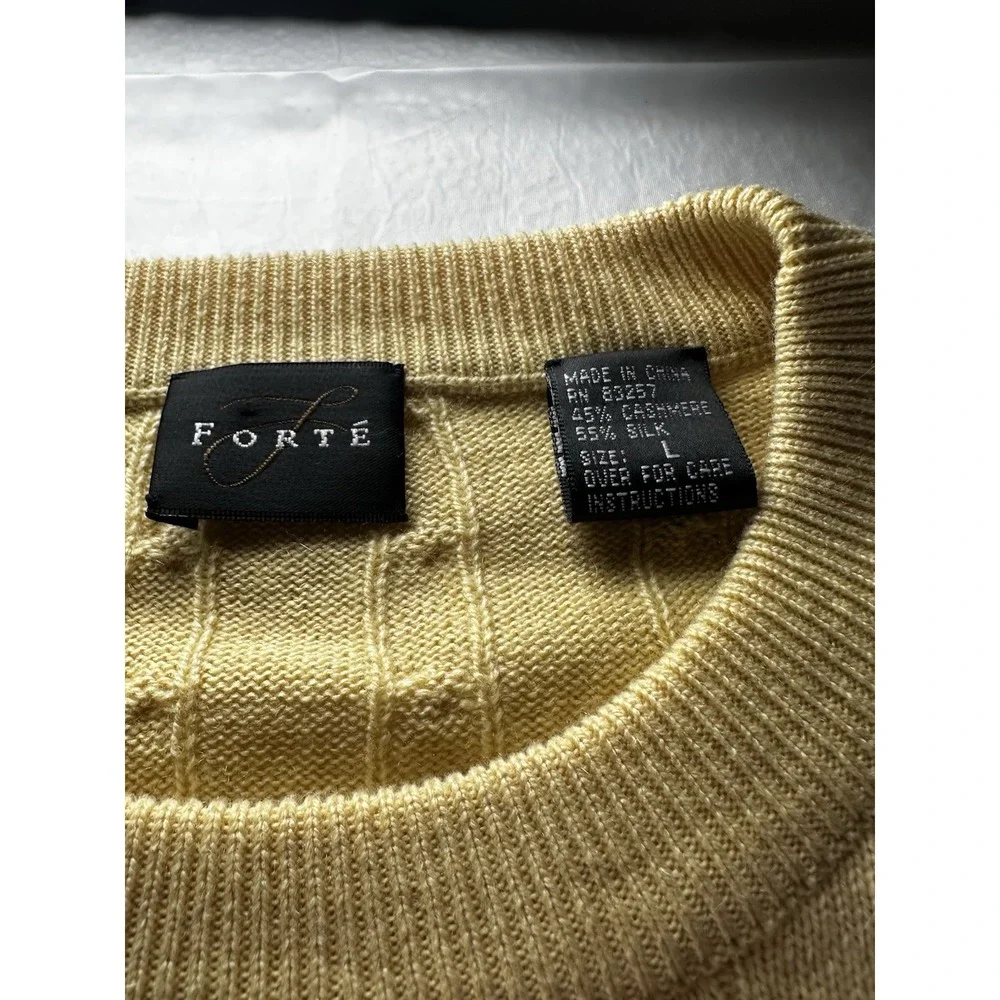 Forte Cable Knit Sweater Mens‎ Large Cashmere Silk Blend Lightweight Soft